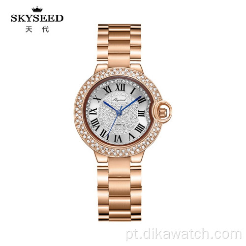 SKYSEED mostrador diamante ouro feminino relógio de quartzo à prova d&#39;água